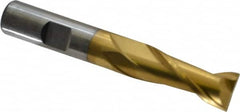 Cleveland - 17/32", 1-1/8" LOC, 1/2" Shank Diam, 3-3/8" OAL, 2 Flute, High Speed Steel Square End Mill - Single End, TiN Finish, Spiral Flute, 30° Helix, Centercutting, Right Hand Cut, Right Hand Flute, Series HG-2 - Benchmark Tooling
