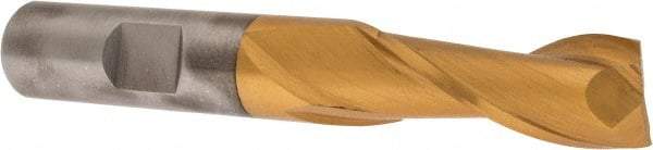 Cleveland - 1/2" Diam, 1" LOC, 2 Flute High Speed Steel Keyway End Mill - Spiral Flute, TiN Finish, 1/2" Shank Diam, 3-1/4" OAL, 30° Helix, Centercutting - Benchmark Tooling