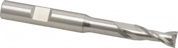 Cleveland - 5/16", 3/4" LOC, 3/8" Shank Diam, 3-5/16" OAL, 2 Flute, High Speed Steel Square End Mill - Single End, Uncoated, Spiral Flute, 30° Helix, Centercutting, Right Hand Cut, Right Hand Flute, Series HGN-2 - Benchmark Tooling