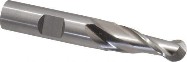 Cleveland - 7/16" Diam, 1" LOC, 2 Flute High Speed Steel Ball End Mill - Uncoated, Single End, 3-1/4" OAL, 1/2" Shank Diam, Spiral Flute - Benchmark Tooling