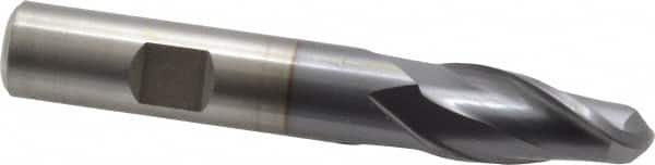 Cleveland - 1/2" Diam, 1" LOC, 2 Flute High Speed Steel Ball End Mill - TiCN Finish, Single End, 3-1/4" OAL, 1/2" Shank Diam, Spiral Flute - Benchmark Tooling