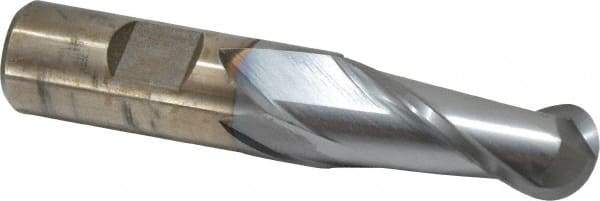 Cleveland - 3/4" Diam, 1-5/8" LOC, 2 Flute High Speed Steel Ball End Mill - TiCN Finish, Single End, 3-7/8" OAL, 3/4" Shank Diam, Spiral Flute - Benchmark Tooling