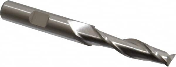 Cleveland - 11/32", 1-1/2" LOC, 3/8" Shank Diam, 3-1/4" OAL, 2 Flute, High Speed Steel Square End Mill - Single End, Uncoated, Spiral Flute, 30° Helix, Centercutting, Right Hand Cut, Right Hand Flute, Series HG-2 - Benchmark Tooling