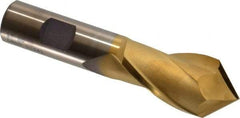 Cleveland - 1" Diam, 1-1/2" LOC, 2 Flute, 90° Point Angle, High Speed Steel Drill Mill - TiN Finish, 3-1/4" OAL, 3/4" Shank Diam - Benchmark Tooling