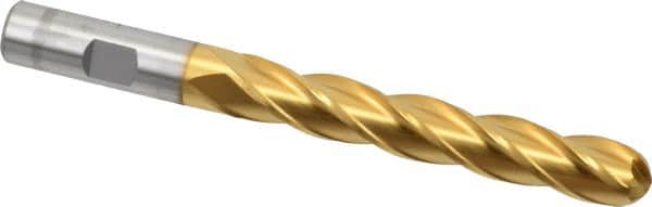 Cleveland - 1/2" Diam, 3" LOC, 4 Flute High Speed Steel Ball End Mill - TiN Finish, Single End, 5" OAL, 1/2" Shank Diam, Spiral Flute - Benchmark Tooling