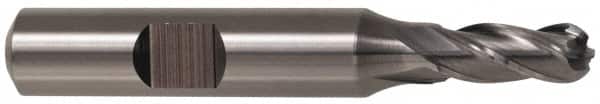 Cleveland - 1" Diam, 2" LOC, 4 Flute High Speed Steel Ball End Mill - TiN Finish, Single End, 4-1/2" OAL, 1" Shank Diam, Spiral Flute - Benchmark Tooling