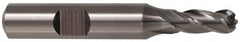 Cleveland - 1" Diam, 2" LOC, 4 Flute High Speed Steel Ball End Mill - TiN Finish, Single End, 4-1/2" OAL, 1" Shank Diam, Spiral Flute - Benchmark Tooling