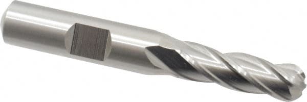 Cleveland - 5/16" Diam, 3/4" LOC, 4 Flute High Speed Steel Ball End Mill - Uncoated, Single End, 2-1/2" OAL, 3/8" Shank Diam, Spiral Flute - Benchmark Tooling
