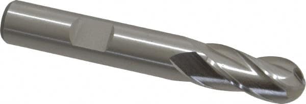 Cleveland - 3/8" Diam, 3/4" LOC, 4 Flute High Speed Steel Ball End Mill - Uncoated, Single End, 2-1/2" OAL, 3/8" Shank Diam, Spiral Flute - Benchmark Tooling