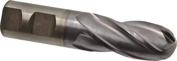 Cleveland - 1" Diam, 2" LOC, 4 Flute High Speed Steel Ball End Mill - TiCN Finish, Single End, 4-1/2" OAL, 1" Shank Diam, Spiral Flute - Benchmark Tooling
