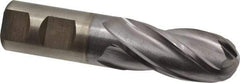 Cleveland - 1" Diam, 2" LOC, 4 Flute High Speed Steel Ball End Mill - TiCN Finish, Single End, 4-1/2" OAL, 1" Shank Diam, Spiral Flute - Benchmark Tooling