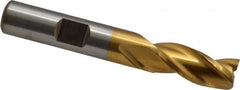 Cleveland - 3/8", 3/4" LOC, 3/8" Shank Diam, 2-1/2" OAL, 3 Flute, High Speed Steel Square End Mill - Single End, TiN Finish, Spiral Flute, 30° Helix, Centercutting, Right Hand Cut, Right Hand Flute, Series HG-3 - Benchmark Tooling