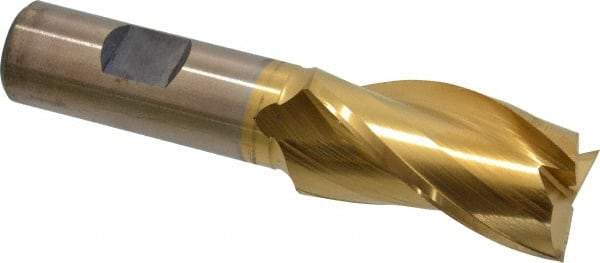 Cleveland - 1", 1-7/8" LOC, 3/4" Shank Diam, 4-1/8" OAL, 3 Flute, High Speed Steel Square End Mill - Single End, TiN Finish, Spiral Flute, 30° Helix, Centercutting, Right Hand Cut, Right Hand Flute, Series HG-3 - Benchmark Tooling
