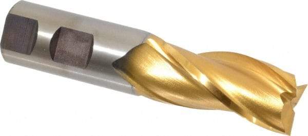 Cleveland - 1", 2" LOC, 1" Shank Diam, 4-1/2" OAL, 3 Flute, High Speed Steel Square End Mill - Single End, TiN Finish, Spiral Flute, 30° Helix, Centercutting, Right Hand Cut, Right Hand Flute, Series HG-3 - Benchmark Tooling