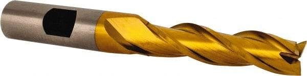 Cleveland - 7/16", 1-3/4" LOC, 1/2" Shank Diam, 3-1/4" OAL, 3 Flute, High Speed Steel Square End Mill - Single End, TiN Finish, Spiral Flute, 30° Helix, Centercutting, Right Hand Cut, Right Hand Flute, Series HG-3 - Benchmark Tooling