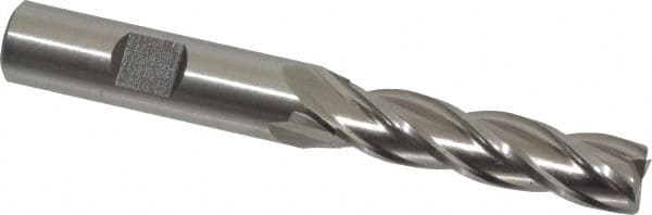 Cleveland - 7/16", 1-3/4" LOC, 1/2" Shank Diam, 3-3/4" OAL, 4 Flute, High Speed Steel Square End Mill - Single End, Uncoated, Spiral Flute, 30° Helix, Centercutting, Right Hand Cut, Right Hand Flute, Series HG-4C - Benchmark Tooling