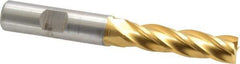 Cleveland - 7/16", 1-3/4" LOC, 1/2" Shank Diam, 3-3/4" OAL, 4 Flute, High Speed Steel Square End Mill - Single End, TiN Finish, Spiral Flute, 30° Helix, Centercutting, Right Hand Cut, Right Hand Flute, Series HG-4C - Benchmark Tooling