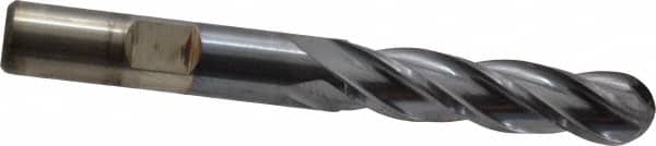 Cleveland - 3/8" Diam, 3/4" LOC, 4 Flute High Speed Steel Ball End Mill - TiCN Finish, Single End, 2-1/2" OAL, 3/8" Shank Diam, Spiral Flute - Benchmark Tooling