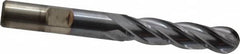 Cleveland - 3/8" Diam, 3/4" LOC, 4 Flute High Speed Steel Ball End Mill - TiCN Finish, Single End, 2-1/2" OAL, 3/8" Shank Diam, Spiral Flute - Benchmark Tooling