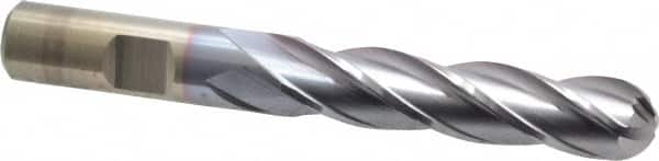 Cleveland - 1/2" Diam, 2" LOC, 4 Flute High Speed Steel Ball End Mill - TiCN Finish, Single End, 4" OAL, 1/2" Shank Diam, Spiral Flute - Benchmark Tooling