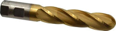 Cleveland - 1" Diam, 4" LOC, 4 Flute High Speed Steel Ball End Mill - TiN Finish, Single End, 6-1/2" OAL, 1" Shank Diam, Spiral Flute - Benchmark Tooling