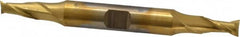 Cleveland - 1/4", 1/2" LOC, 3/8" Shank Diam, 3-3/8" OAL, 2 Flute, Cobalt Square End Mill - Double End, TiN Finish, Spiral Flute, 30° Helix, Centercutting, Right Hand Cut, Right Hand Flute, Series HDC-2 - Benchmark Tooling