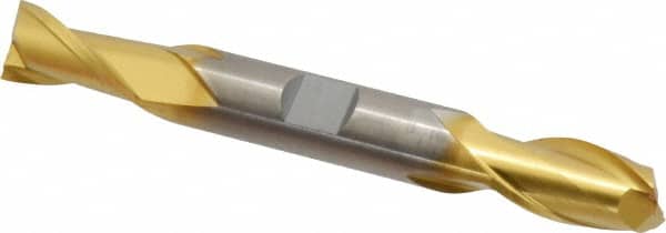 Cleveland - 1/2", 13/16" LOC, 1/2" Shank Diam, 4-1/8" OAL, 2 Flute, Cobalt Square End Mill - Double End, TiN Finish, Spiral Flute, 30° Helix, Centercutting, Right Hand Cut, Right Hand Flute, Series HDC-2 - Benchmark Tooling