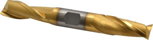 Cleveland - 5/8", 1-1/8" LOC, 5/8" Shank Diam, 5" OAL, 2 Flute, Cobalt Square End Mill - Double End, TiN Finish, Spiral Flute, 30° Helix, Centercutting, Right Hand Cut, Right Hand Flute, Series HDC-2 - Benchmark Tooling