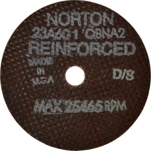 Norton - 3" 60 Grit Aluminum Oxide Cutoff Wheel - 0.035" Thick, 3/8" Arbor, 25,465 Max RPM, Use with Die Grinders - Benchmark Tooling