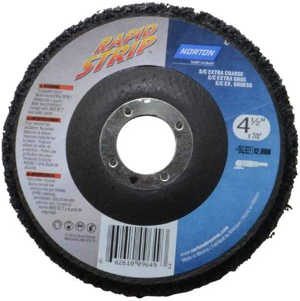 Norton - 4-1/2" Wheel Diam, 1/2" Wheel Thickness, 7/8" Arbor Hole, Type 27 Depressed Center Wheel - Silicon Carbide, 12,000 Max RPM, Compatible with Angle Grinder, Drill, Flexible Shaft Motor & Straight Shaft Grinder - Benchmark Tooling