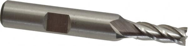 Cleveland - 1/4", 5/8" LOC, 3/8" Shank Diam, 2-7/16" OAL, 4 Flute, Powdered Metal Square End Mill - Single End, Uncoated, Spiral Flute, 37° Helix, Centercutting, Right Hand Cut, Right Hand Flute, Series PM-4 - Benchmark Tooling
