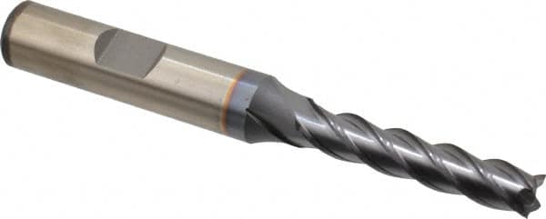 Cleveland - 1/4", 1-1/4" LOC, 3/8" Shank Diam, 3-1/16" OAL, 4 Flute, Powdered Metal Square End Mill - Single End, TiCN Finish, Spiral Flute, 37° Helix, Centercutting, Right Hand Cut, Right Hand Flute, Series PM-4 - Benchmark Tooling