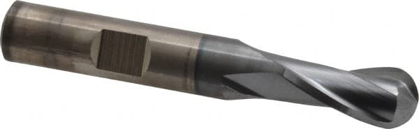 Cleveland - 3/8" Diam, 3/4" LOC, 2 Flute Cobalt Ball End Mill - TiCN Finish, Single End, 2-1/2" OAL, 3/8" Shank Diam, Spiral Flute - Benchmark Tooling