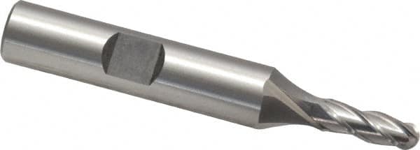 Cleveland - 3/16" Diam, 1/2" LOC, 4 Flute Cobalt Ball End Mill - Uncoated, Single End, 2-3/8" OAL, 3/8" Shank Diam, Spiral Flute - Benchmark Tooling