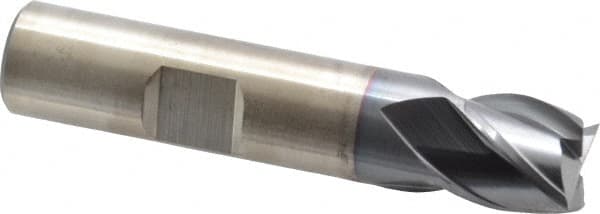 Cleveland - 1/2", 1/2" LOC, 1/2" Shank Diam, 2-1/2" OAL, 4 Flute, Powdered Metal Square End Mill - Single End, TiCN Finish, Spiral Flute, 37° Helix, Centercutting, Right Hand Cut, Right Hand Flute, Series PM-4 - Benchmark Tooling