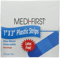 Medique - 3" Long x 1" Wide, General Purpose Self-Adhesive Bandage - Blue, Plastic Bandage, Metal Detectable - Benchmark Tooling