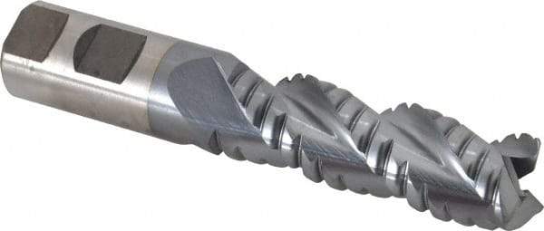 Cleveland - 1" Diam, Coarse Pitch, 3" LOC, 3 Flute Powdered Metal Corner Radius Roughing End Mill - TiCN Finish, 5-1/2" OAL, 1" Shank Diam, Single End, Centercutting, 42° Helix - Benchmark Tooling