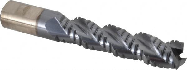 Cleveland - 1" Diam, Coarse Pitch, 4" LOC, 3 Flute Powdered Metal Corner Radius Roughing End Mill - TiCN Finish, 6-1/2" OAL, 1" Shank Diam, Single End, Centercutting, 42° Helix - Benchmark Tooling