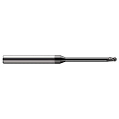 Ball End Mill: 0.01″ Dia, 0.015″ LOC, 3 Flute, Solid Carbide 2-1/2″ OAL, 1/8″ Shank Dia, 30 ° Helix, Amorphous Diamond Coated, Single End