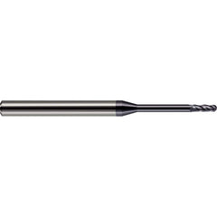 Ball End Mill: 0.02″ Dia, 0.06″ LOC, 4 Flute, Solid Carbide 1-1/2″ OAL, 1/8″ Shank Dia, 30 ° Helix, AlTiN Coated, Single End