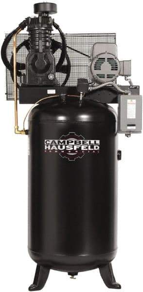 Campbell Hausfeld - 5 hp, 80 Gal Stationary Electric Vertical Air Compressor - Three Phase, 175 Max psi, 16.6 CFM, 208-230/460 Volt - Benchmark Tooling