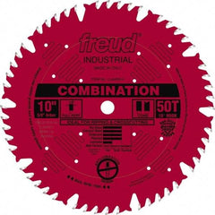 Freud - 10" Diam, 5/8" Arbor Hole Diam, 50 Tooth Wet & Dry Cut Saw Blade - Carbide-Tipped, Standard Round Arbor - Benchmark Tooling