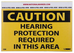 NMC - Accident Prevention Label, Header: CAUTION - Legend: Caution - Hearing Protection Required in This Area, English, Black & Yellow, 5" Long x 3" High, Sign Muscle Finish - Benchmark Tooling