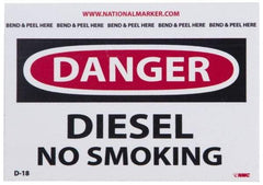 NMC - Accident Prevention Label, Header: DANGER - Legend: Danger - Diesel - No Smoking, English, Red, Black & White, 5" Long x 3" High, Sign Muscle Finish - Benchmark Tooling
