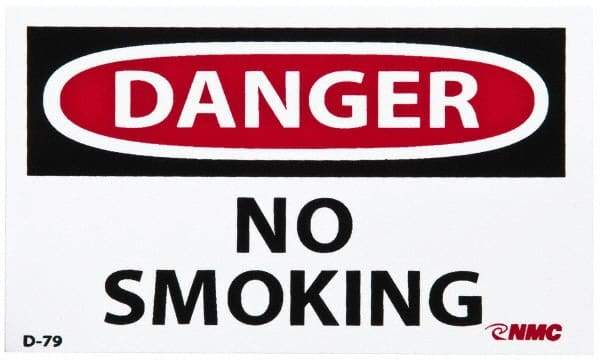 NMC - Accident Prevention Label, Header: DANGER - Legend: Danger - No Smoking, English, Red, Black & White, 5" Long x 3" High, Sign Muscle Finish - Benchmark Tooling