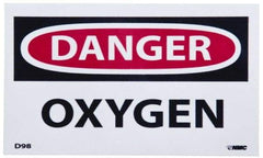 NMC - Hazardous Materials Label, Header: DANGER - Legend: Danger - Oxygen, English, Red, Black & White, 5" Long x 3" High, Sign Muscle Finish - Benchmark Tooling
