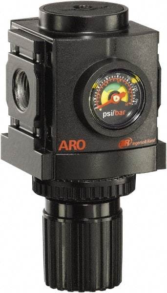 ARO/Ingersoll-Rand - 1/4 NPT Port, 86 CFM, Aluminum Compact Regulator - 0 to 140 psi Range, 250 Max psi Supply Pressure, 1/8" Gauge Port Thread, 2.705" Wide x 4.772" High - Benchmark Tooling