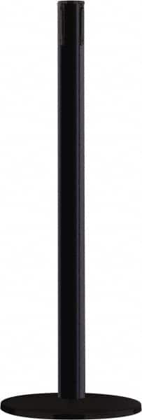 Tensator - 38" High, 2-1/2" Pole Diam, Tensabarrier Post - 14" Base Diam, Round Heavy Gauge Steel Base, Black Steel Post, Tape, Single Line Tape - Benchmark Tooling