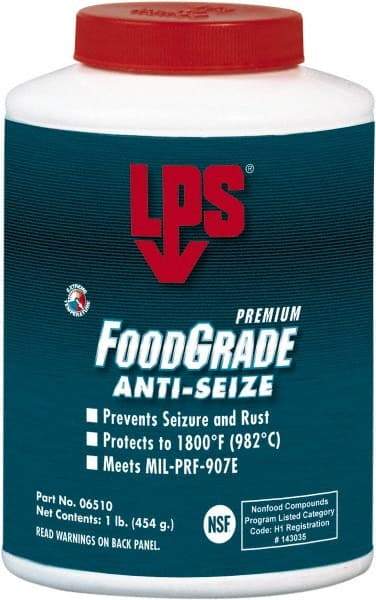 LPS - 1 Lb Brush Top Food Grade Anti-Seize Lubricant - Metal Free, -1,800°F, Opaque Off-White, Food Grade - Benchmark Tooling