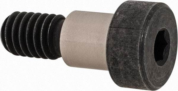 Made in USA - 3/8" Shoulder Diam x 3/8" Shoulder Length, 5/16-18 UNC, Hex Socket Precision Shoulder Screw - 4140 Alloy Steel, Black Oxide Finish, 1/4" Head Height x 9/16" Head Diam - Benchmark Tooling